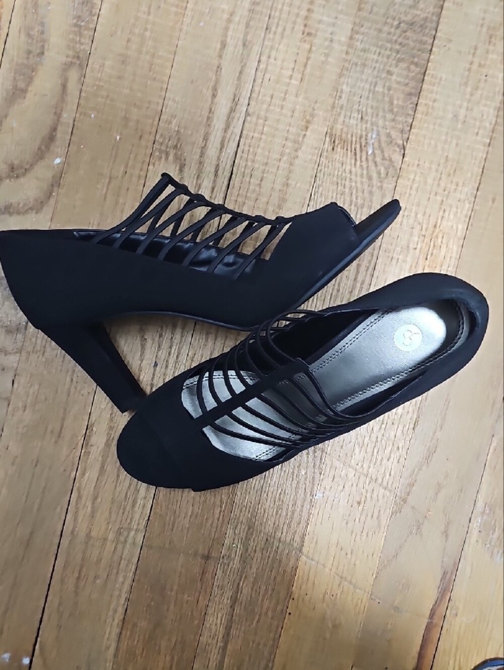 Black Strappy Peep-Toe Women's Heels